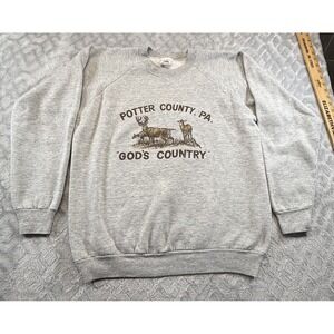Vtg FOTL 90s Potter County PA Gods Country Sweatshirt Mens Sz XL Raglan USA Gray